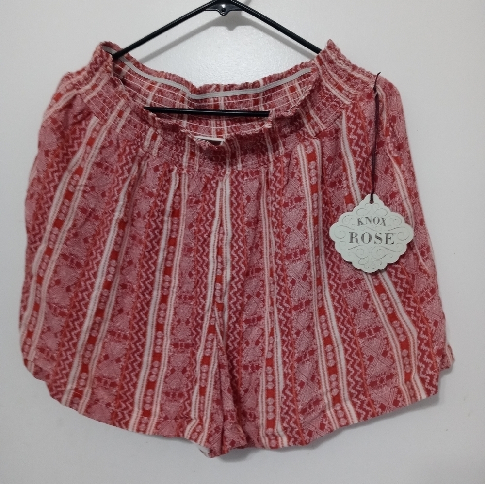 Knox Rose Barn Red White Southwestern print Lined paperbag short smocked waist